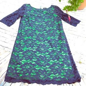 JAX Blue stretch lace over neon green stretch